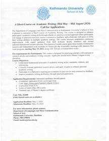 Kathmandu University School of Arts Announces Short Course on Academic Writing
