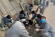 Students participate in a cleaning campaign to promote community hygiene.
