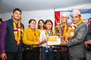 Students celebrating their success and awards at the Bharatpur Mayor's Cup 2082.