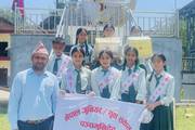 Junior Red Cross Circle members of Panchamunidev Secondary School during a donation campaign.