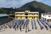 A disciplined start to the day: The morning assembly at Shree Narayan Secondary School.