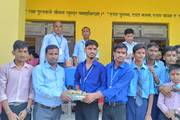 Students of Shree Secondary School during a prize distribution ceremony for their achievements.