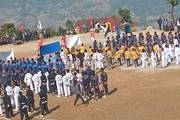 Students of Shree Change Secondary School assemble on the field for the annual sports meet.