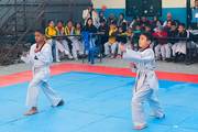 Students of Kathmandu Shikshalaya performing a Taekwondo demonstration.