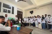 Students participating in an observational visit and interactive session at the Ayurvedic Ausadhi Utpadan Kendra in Ratnanagar, Chitwan.