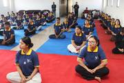 Students practicing yoga to promote physical health and mental well-being.