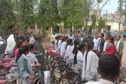 Rural municipality distributes bicycles to female students of the school.