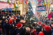 students celebrating Christmas day