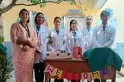 Students of Vinayak College of Health Science presenting clinical models and healthcare projects during an academic showcase.