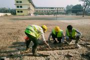 Brick laying practical time of Diploma in Civil Engineering students