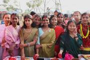 Students of Gauri Shankar Secondary School celebrating Saraswati Puja with joy and traditional devotion.