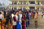 Students in the queue for Saraswoti Puja