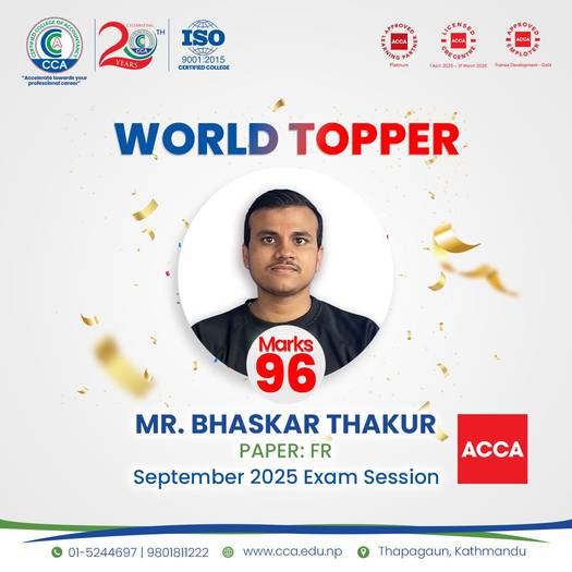 Exemplary Achievement: CCA Student Bhaskar Thakur Earns World Rank in ACCA Financial Reporting Paper