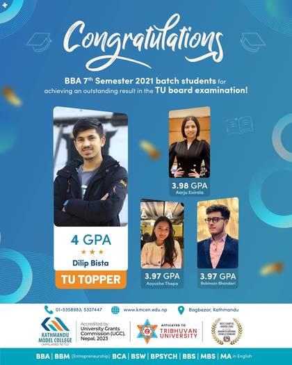 KMC Achieves National Top Position in BBA 7th Semester; 18 Students Score Above 3.9 GPA; Outstanding Performance in BBM as Well