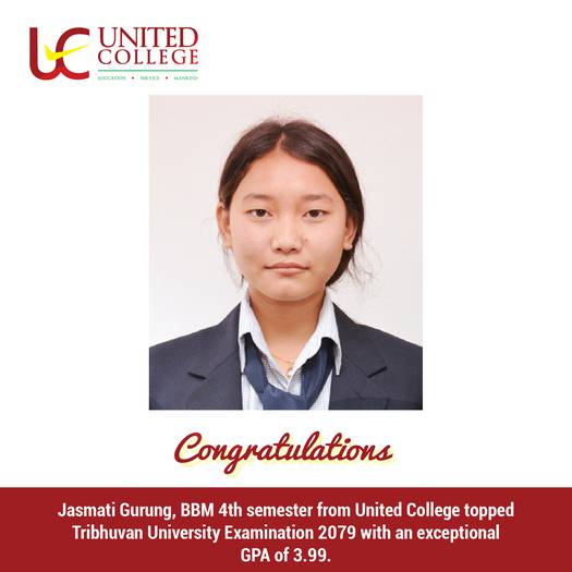 Jasmati Gurung from United College Tops Tribhuvan University Examination 2079