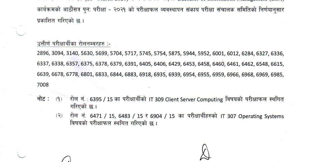 BBA And BIM Eighth Semester Make Up Examination Result Tribhuvan 