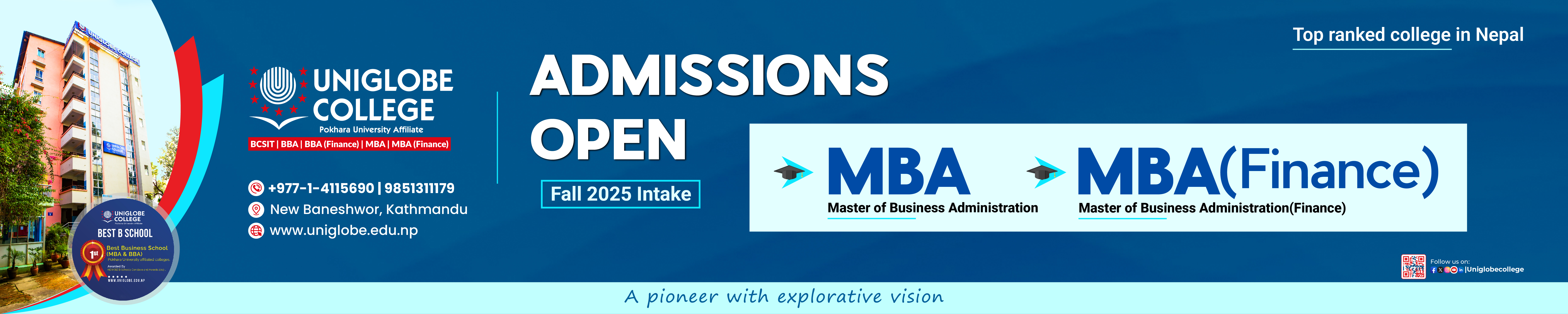 Admission Open for MBA and MBA (Finance) at Uniglobe College For Fall Intake