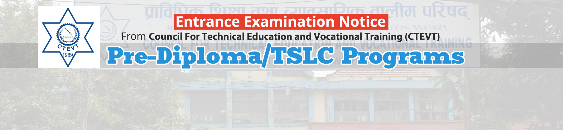 CTEVT Pre-Diploma Admission Application Notice