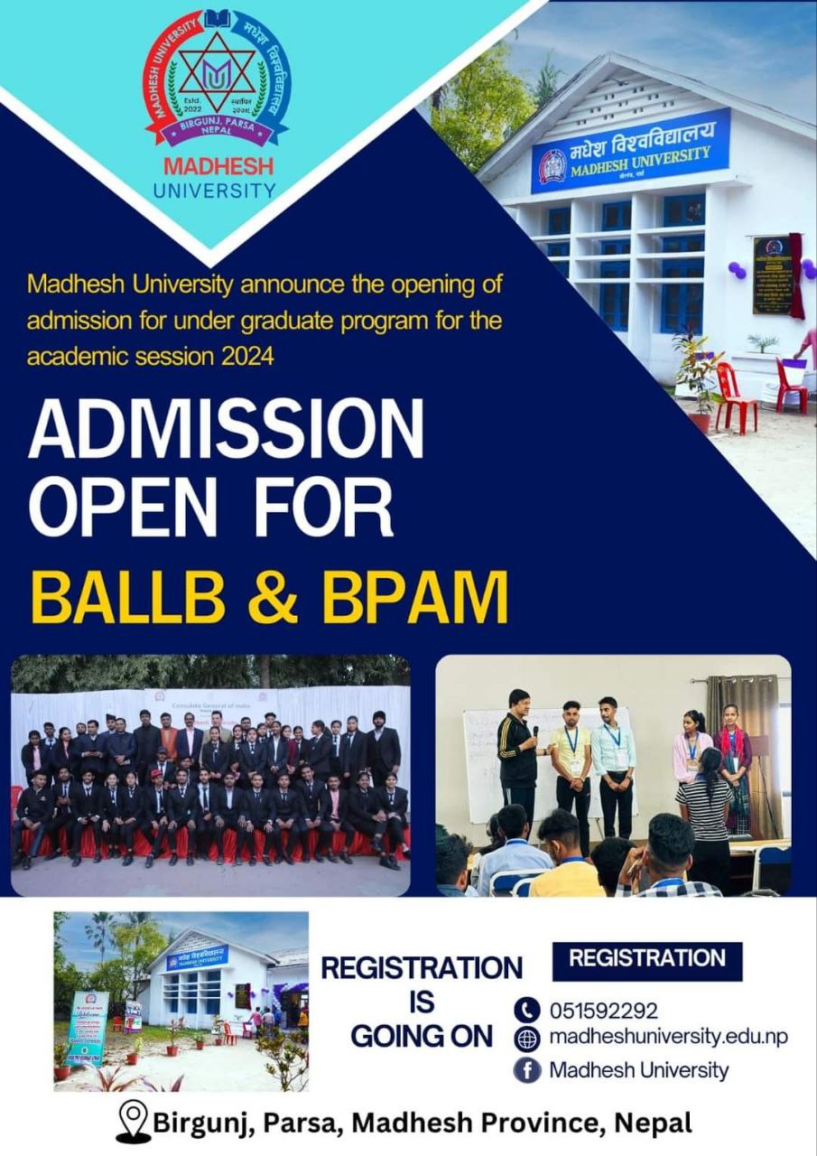 Admissions open for BALLB, BPAM and BEM at Madhesh University